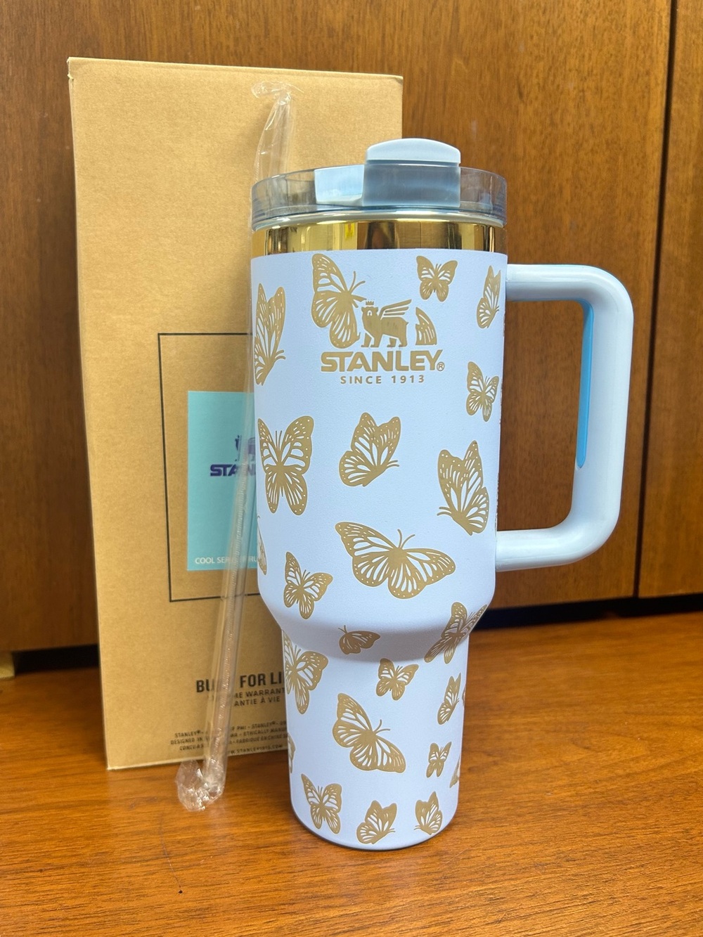 Stanley Light Blue Tumbler with Gold Butterflies